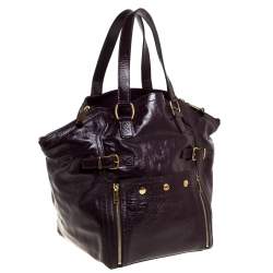 Pre Owned Yves Saint Laurent Purple Patent Leather Large Floral Applique Downtown Tote