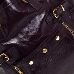 Pre Owned Yves Saint Laurent Purple Patent Leather Large Floral Applique Downtown Tote