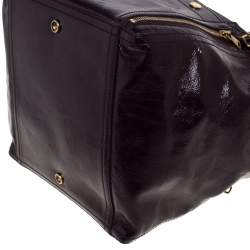 Pre Owned Yves Saint Laurent Purple Patent Leather Large Floral Applique Downtown Tote