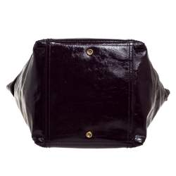 Pre Owned Yves Saint Laurent Purple Patent Leather Large Floral Applique Downtown Tote