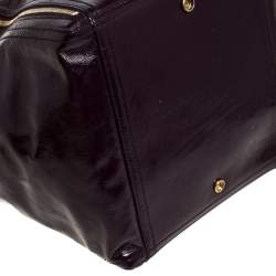 Pre Owned Yves Saint Laurent Purple Patent Leather Large Floral Applique Downtown Tote