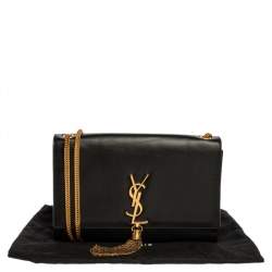 Pre Owned Saint Laurent Black Leather Medium Kate Tassel Shoulder Bag