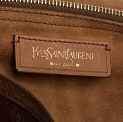 Pre Owned حقيبة ايف سان لوران موسي تو متوسطة سويدي و جلد لامع و شعر عجل بني فاتح