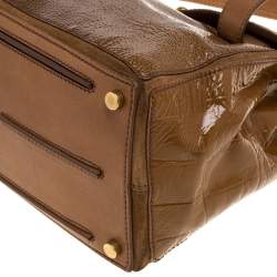 Pre Owned حقيبة ايف سان لوران موسي تو متوسطة سويدي و جلد لامع و شعر عجل بني فاتح