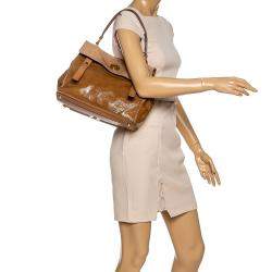 Pre Owned حقيبة ايف سان لوران موسي تو متوسطة سويدي و جلد لامع و شعر عجل بني فاتح