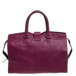 Pre Owned Yves Saint Laurent Burgundy Leather Medium Cabas Y-Ligne Tote