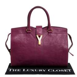 Pre Owned Yves Saint Laurent Burgundy Leather Medium Cabas Y-Ligne Tote