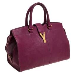 Pre Owned Yves Saint Laurent Burgundy Leather Medium Cabas Y-Ligne Tote