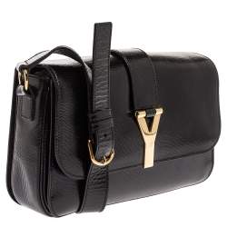Pre Owned Saint Laurent Black Textured Patent Leather Large Chyc Shoulder Bag