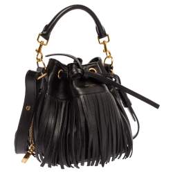 Pre Owned Saint Laurent Black Leather Small Emmanuelle Fringed Bucket Bag