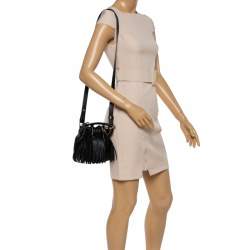 Pre Owned Saint Laurent Black Leather Small Emmanuelle Fringed Bucket Bag