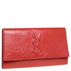 مملوكة مسبقًا حقيبة كلتش سان لوران بل دو جور جلد لامع برتقالية