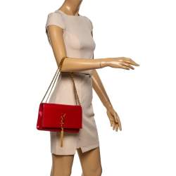 Auth SAINT LAURENT PARIS Kate Small 470429 Red Leather Shoulder Bag