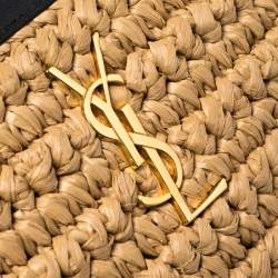 Pre Owned حقيبة كلتش معصم سان لوران جلد وقش سوداء / بيج 