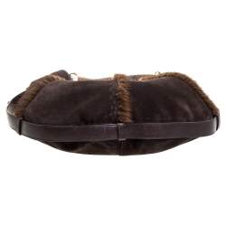 Pre Owned Yves Saint Laurent Dark Brown Suede and Fur Mombasa Hobo
