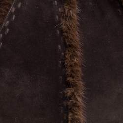 Pre Owned Yves Saint Laurent Dark Brown Suede and Fur Mombasa Hobo