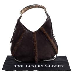 Pre Owned Yves Saint Laurent Dark Brown Suede and Fur Mombasa Hobo