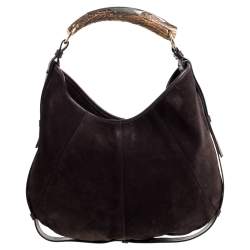 Pre Owned Yves Saint Laurent Dark Brown Suede and Fur Mombasa Hobo