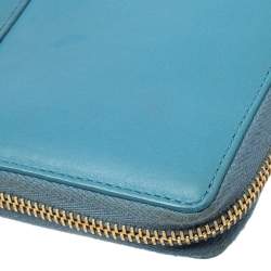 Pre Owned محفظة سان لوران سحاب مستدير واى ليغن كلاسيك جلد زرقاء 