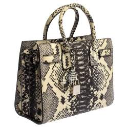 Pre Owned Saint Laurent Black/White Python Embossed Leather Baby Classic Sac De Jour Tote