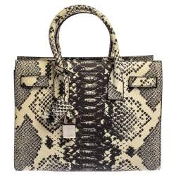 Pre Owned Saint Laurent Black/White Python Embossed Leather Baby Classic Sac De Jour Tote