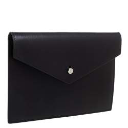 Pre Owned Saint Laurent Black Leather Envelope Flap Slim Pouch 