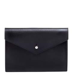 Pre Owned Saint Laurent Black Leather Envelope Flap Slim Pouch 