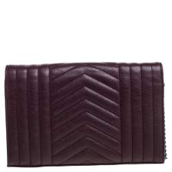 Pre Owned  محفظة سان لوران باريس بسلسلة أنفيلوب جلد مونوغرامي بيج