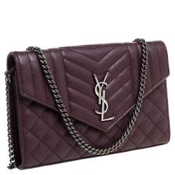 Pre Owned  محفظة سان لوران باريس بسلسلة أنفيلوب جلد مونوغرامي بيج