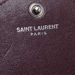 Pre Owned  محفظة سان لوران باريس بسلسلة أنفيلوب جلد مونوغرامي بيج