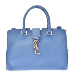 YVES SAINT LAURENT Cabas Baby Leather Tote Shoulder Bag Light Blue