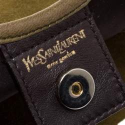 Pre Owned Yves Saint Laurent Olive Green Suede Crest Mombasa Hobo