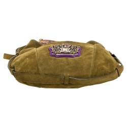 Pre Owned Yves Saint Laurent Olive Green Suede Crest Mombasa Hobo