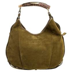 Pre Owned Yves Saint Laurent Olive Green Suede Crest Mombasa Hobo