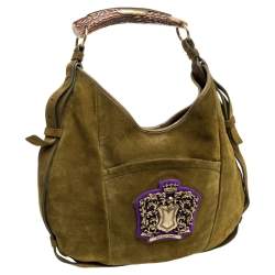 Pre Owned Yves Saint Laurent Olive Green Suede Crest Mombasa Hobo