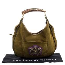 Pre Owned Yves Saint Laurent Olive Green Suede Crest Mombasa Hobo