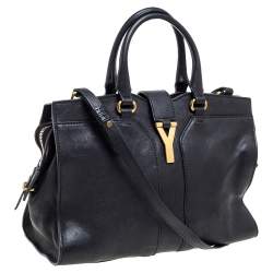 Pre Owned Yves Saint Laurent Black Leather Small Cabas Y-Ligne Tote