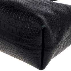 Pre Owned حقيبة يد شوبر سان لوران جلد نقش تمساح سوداء 