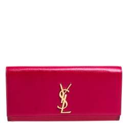 Pre Owned Saint Laurent Magenta Patent Leather Kate Monogram Clutch