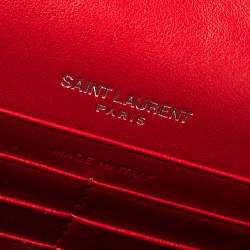 Pre Owned Saint Laurent Red Crocodile Embossed Leather Kate Wallet on Chain