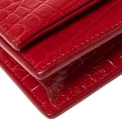 Pre Owned Saint Laurent Red Crocodile Embossed Leather Kate Wallet on Chain