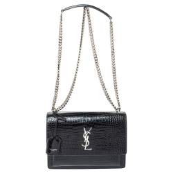 SAINT LAURENT Sunset medium crocodile-embossed leather shoulder bag BLACK –  Top Quality Yves Saint Laurent Bags Shop