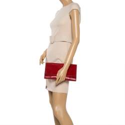 Pre Owned حقيبة كلتش سان لوران بل دو جور قلاب جلد ثعبان حمراء