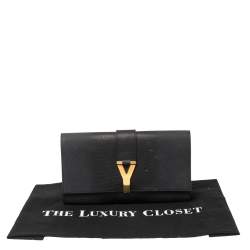Pre Owned Yves Saint Laurent Navy Blue Lizard Embossed Leather Y-Ligne Clutch