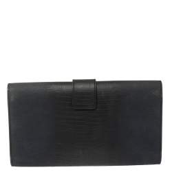 Pre Owned Yves Saint Laurent Navy Blue Lizard Embossed Leather Y-Ligne Clutch