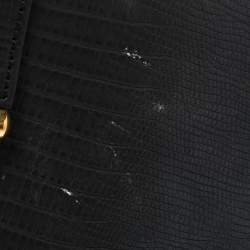 Pre Owned Yves Saint Laurent Navy Blue Lizard Embossed Leather Y-Ligne Clutch