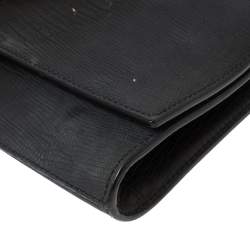 Pre Owned Yves Saint Laurent Navy Blue Lizard Embossed Leather Y-Ligne Clutch