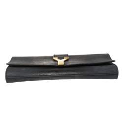 Pre Owned Yves Saint Laurent Navy Blue Lizard Embossed Leather Y-Ligne Clutch