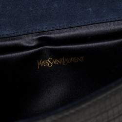 Pre Owned Yves Saint Laurent Navy Blue Lizard Embossed Leather Y-Ligne Clutch