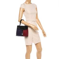 Pre Owned Yves Saint Laurent Tricolor Leather and Suede Vintage Flap Top Handle Bag